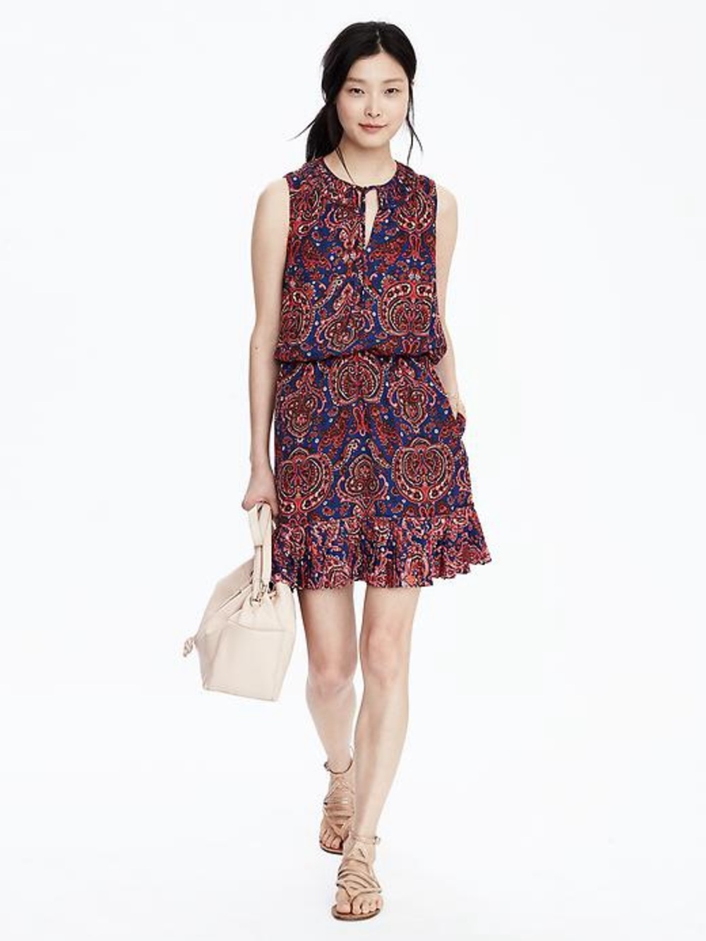 Banana Republic M Multicolor Paisley Print Pleated Sleeveless Dress